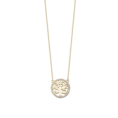 Acara Pesta 18K Plating Emas Sterling Silver Pohon Kehidupan Pendant Kalung untuk Wanita