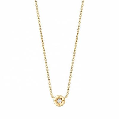 Emas Lapisan 925 Sterling Perak Starburst Diamond Disc Pendant Kalung untuk Pakai Sehari-hari