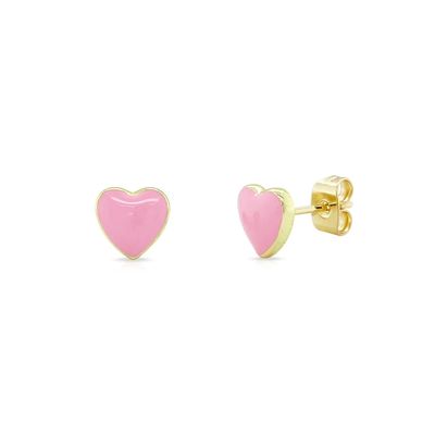 925 Sterling Silver Heart Shape Pink Enamel Stud Earrings for Little Girls' Tradition