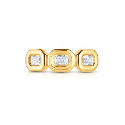 Cincin Triple Emerald Perak buatan tangan dengan Batu Zircon AAA dan Pengaturan Bezel Emas 14K