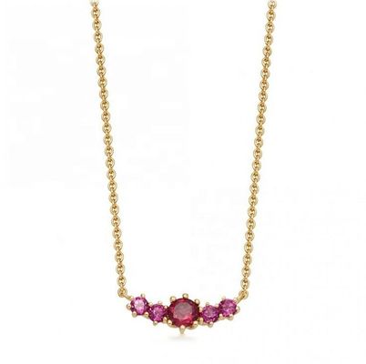 Kalung Batu Permata Ruby Perak Sterling 925 Berlapis Emas dengan Rantai Kabel