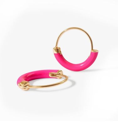 925 Sterling EARINGS 18MM Dia Hoops dengan Hot Pink enamel dan 18K Gold Plating