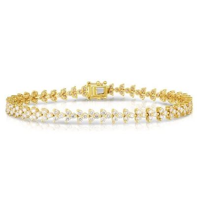 Desainer 18K Emas 925 Sterling Perak Bunga Pesona Wanita Tenis Gelang dengan ZIRCON
