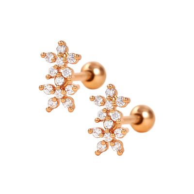 Gaya Klasik Bunga Ganda Ball Back Flat Back 925 Sterling Earrings Perak untuk Gadis