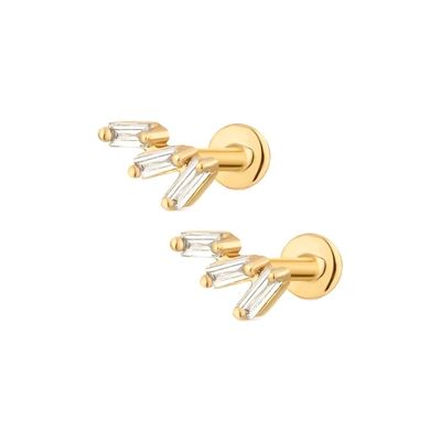 Triple White Cubic Zircon Threaded Flat Back 925 Sterling Silver Earrings Ekspres Pengiriman