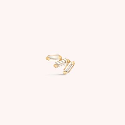 Triple White Cubic Zircon Threaded Flat Back 925 Sterling Silver Earrings Ekspres Pengiriman