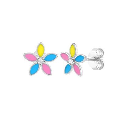 Kuning Enamel Multi Color Bunga Stud Earrings 925 Sterling Perak Bunga Studs