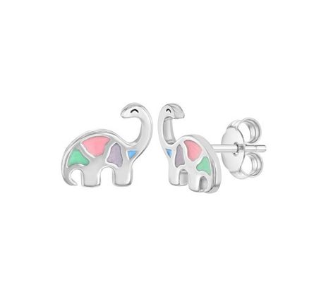 Multicolored enamel Dinosaur Stud Earrings 925 Sterling Perak Untuk Gadis Kecil