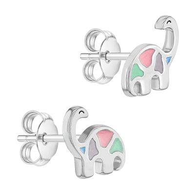 Multicolored enamel Dinosaur Stud Earrings 925 Sterling Perak Untuk Gadis Kecil