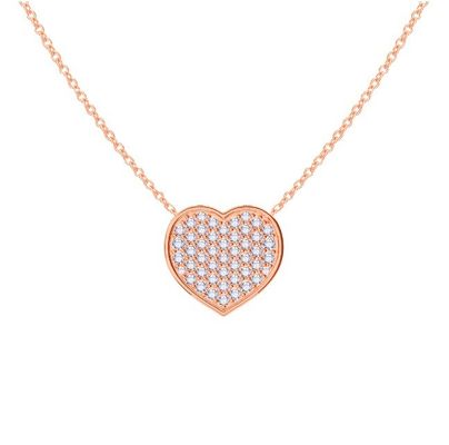 18 "Rantai Panjang Putaran Bulat Berlian 925 Sterling Silver Heart Pendant Kalung untuk Wanita