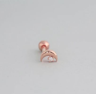 925 Sterling Silver Tiny CZ Moon Piercing Stud Earring dengan Ball Screw Back Closure