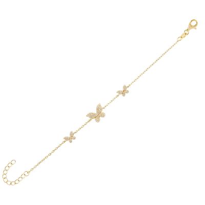 14K Gold Triple Butterfly Chain Bracelet Jelas CZ Silver Chain Bracelet 925