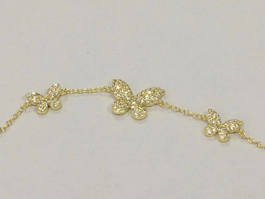 14K Gold Triple Butterfly Chain Bracelet Jelas CZ Silver Chain Bracelet 925