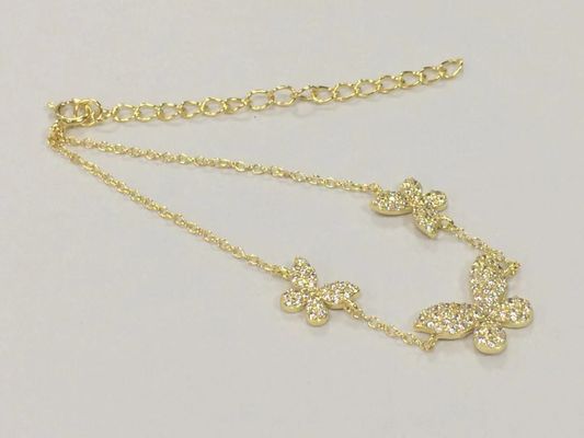 14K Gold Triple Butterfly Chain Bracelet Jelas CZ Silver Chain Bracelet 925