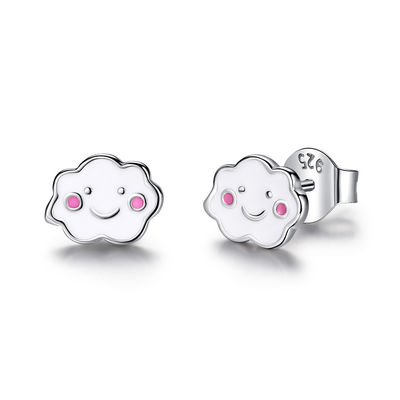 Rhodium Plated 925 Silver Clouds Enamel Stud Earrings untuk Bayi Anak-anak Gadis Kecil