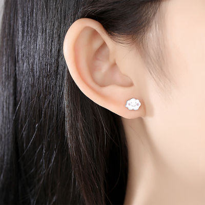 Rhodium Plated 925 Silver Clouds Enamel Stud Earrings untuk Bayi Anak-anak Gadis Kecil