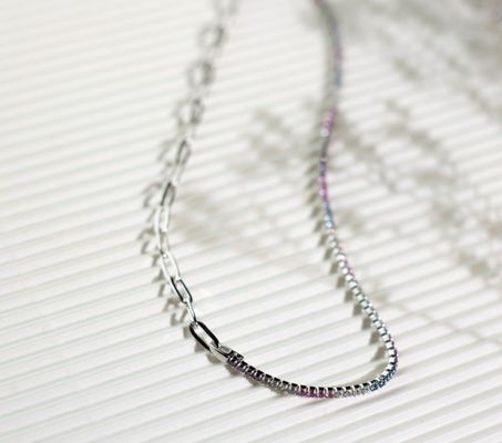 Gelang Rantai Tenis dan Kalung Rantai dengan Kerah Pelangi CZ Potongan Bulat Perak Sterling 925