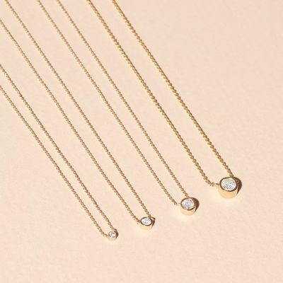 Simple 925 Sterling Silver Solitaire Diamond CZ Kalung dalam Ukuran Batu 7mm/10mm/15mm
