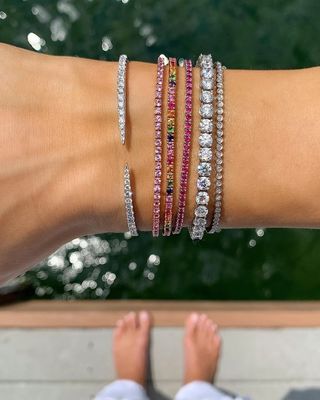 Gelang Tenis Cubic Zircon Mawar Merah Muda Klasik 2mm Sterling Silver 925 untuk Gadis