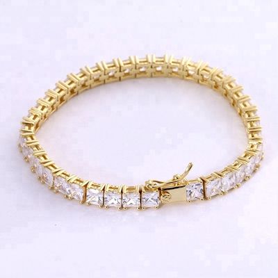 Unisex Handmade 18K Gold Hip Hop Iced Square Cut Diamond CZ 925 Sterling Silver Tennis Palset