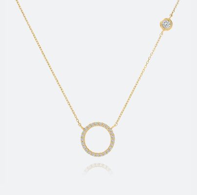 Emas Lapisan S925 Perak Lingkaran Pendant CZ Kalung untuk Wanita 925 Sterling Perak
