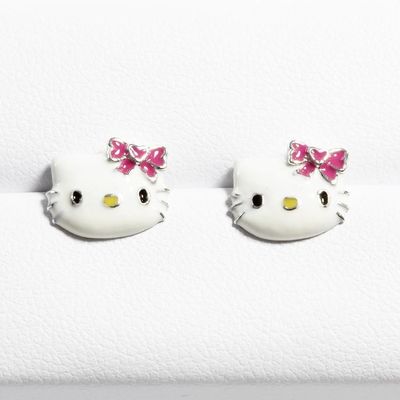 Hello Kitty Earring Studs dengan Emas Hitam dan Plating Perak