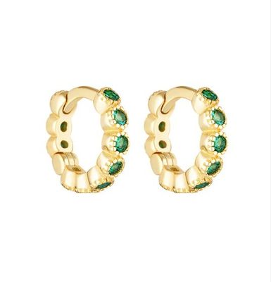 18K Gold Plated Baby Emerald CZ Huggie Earrings Untuk Gadis Perhiasan Sehari-hari