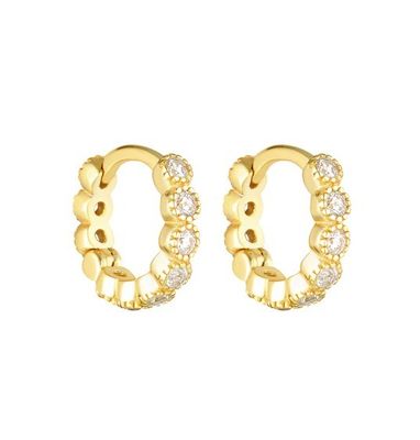 18K Gold Plated Baby Emerald CZ Huggie Earrings Untuk Gadis Perhiasan Sehari-hari