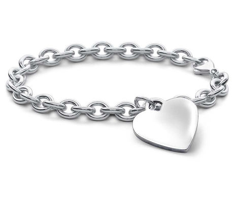 Pria 925 Sterling Silver Heart Charm gelang besar untuk terlihat canggih 15x15mm