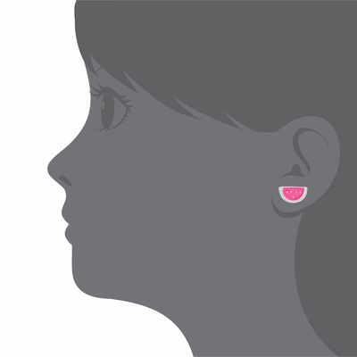 Silver Pink dan Green Enamel Semangka Anak-anak Memutar Kembali Earring untuk Hadiah