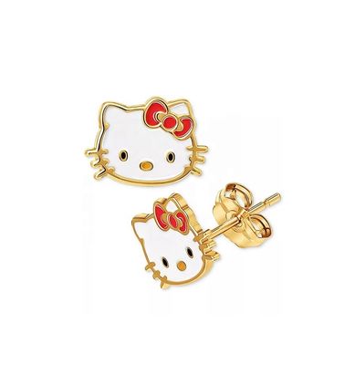 18K emas dilapisi Hello Kitty enamel Stud anting-anting untuk gadis-gadis di 925 Sterling Perak