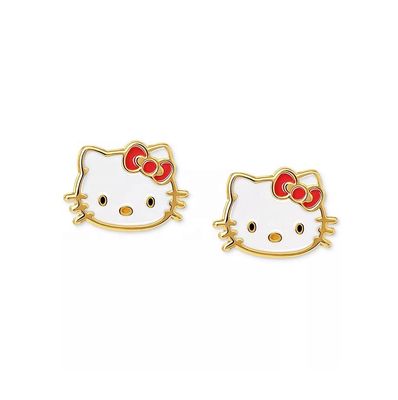 18K emas dilapisi Hello Kitty enamel Stud anting-anting untuk gadis-gadis di 925 Sterling Perak