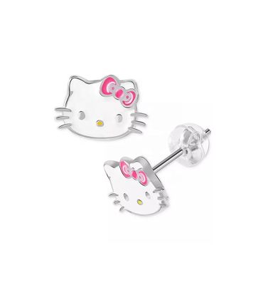 18K emas dilapisi Hello Kitty enamel Stud anting-anting untuk gadis-gadis di 925 Sterling Perak