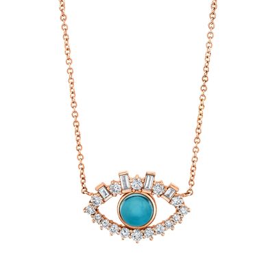 18K Gold Plated Baguette Kubic Zircon 925 Sterling Perak Wanita Evil Eye Kalung