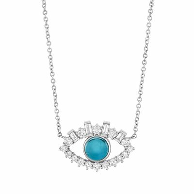 18K Gold Plated Baguette Kubic Zircon 925 Sterling Perak Wanita Evil Eye Kalung