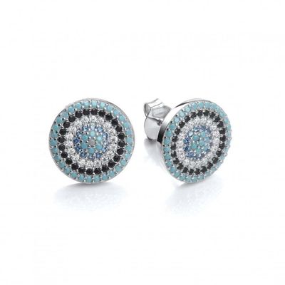 Zircon Circle 18K Emas Berlapis Buatan Tangan Mikron Pave Cz Mata Turkiye Desain Stud Earring 925 Sterling Silver