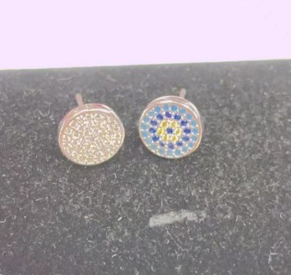 Zircon Circle 18K Emas Berlapis Buatan Tangan Mikron Pave Cz Mata Turkiye Desain Stud Earring 925 Sterling Silver