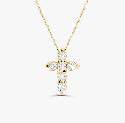 Drzy Stone Diamond Cross Necklace Round Brilliant Cut 925 Silver Cross Pendant