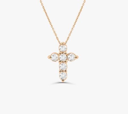 Drzy Stone Diamond Cross Necklace Round Brilliant Cut 925 Silver Cross Pendant