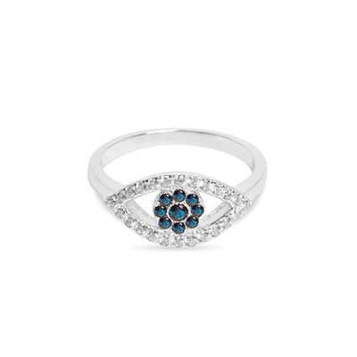 Customized Size 925 Sterling Silver Cutout Pave Inlaid Eye Ring dengan 18K Gold Plating