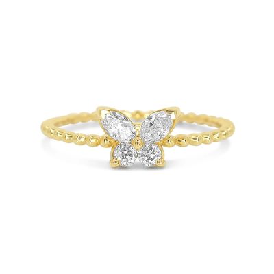 925 Perak Sterling Wanita cincin dengan tangan 18K emas dilapisi bola dan Marquise Kupu-kupu