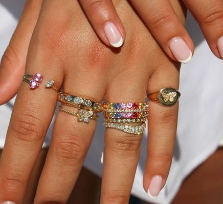 925 Perak Sterling Wanita cincin dengan tangan 18K emas dilapisi bola dan Marquise Kupu-kupu
