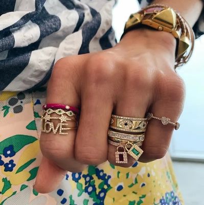 18K Gold Plated 925 Sterling Silver Tiga Micro Pave Heart Ring untuk wanita dan elegan