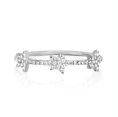 18K Plating Emas Perak CZ Star Pernyataan Cincin untuk Wanita Micro Pave Setting Sertifikasi