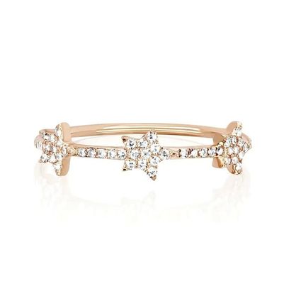 18K Plating Emas Perak CZ Star Pernyataan Cincin untuk Wanita Micro Pave Setting Sertifikasi