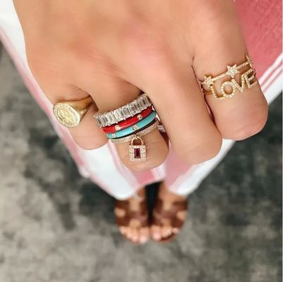 18K Plating Emas Perak CZ Star Pernyataan Cincin untuk Wanita Micro Pave Setting Sertifikasi