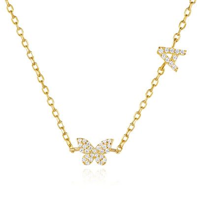 Kalung Mini 18K Emas Putih Micron Pave CZ Kupu-kupu 925 Sterling Silver Pendant