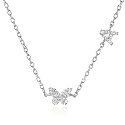 Kalung Mini 18K Emas Putih Micron Pave CZ Kupu-kupu 925 Sterling Silver Pendant