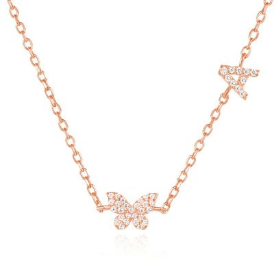 Kalung Mini 18K Emas Putih Micron Pave CZ Kupu-kupu 925 Sterling Silver Pendant