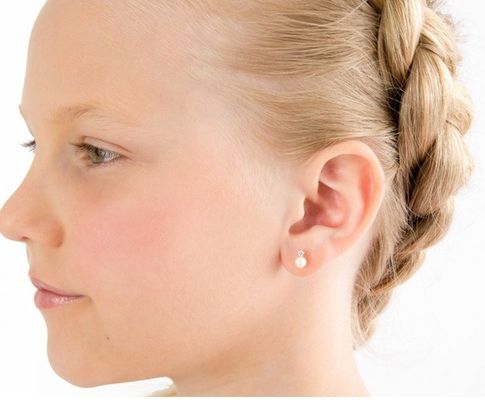 Anak-anak Perhiasan Mutiara Jatuh Earrings dengan Sekrup Kembali dan Putih CZ di 925 Sterling Perak